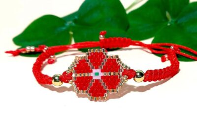 pulsera flor roja ajustable