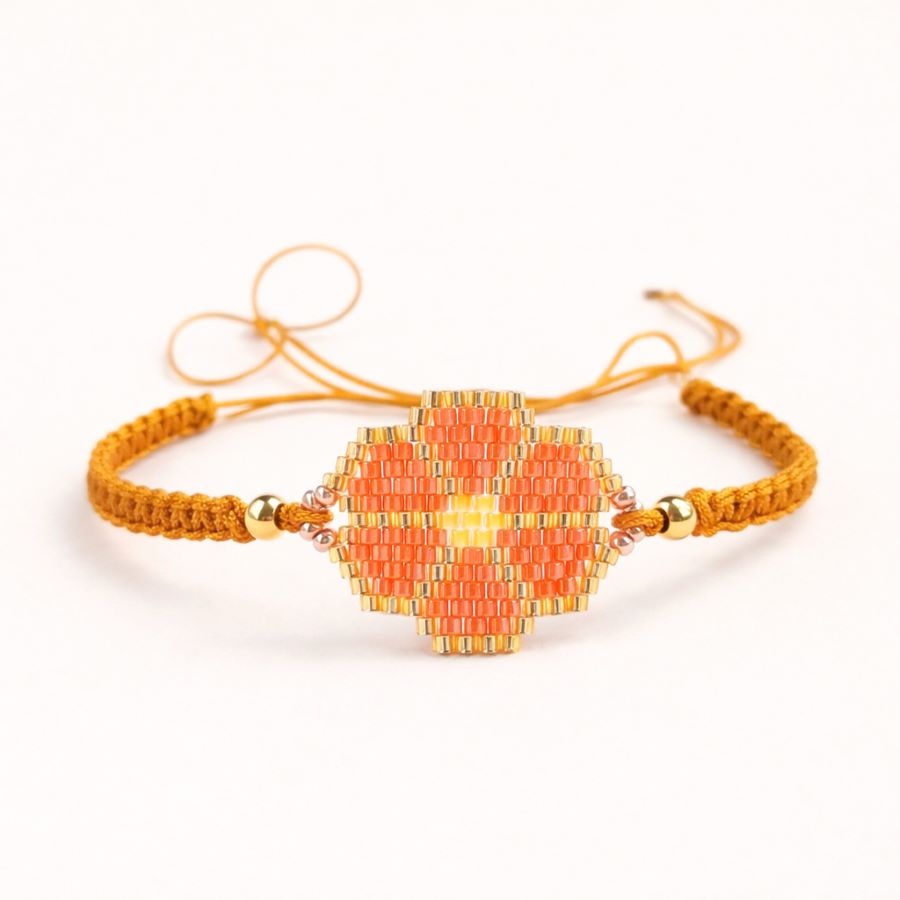 Pulsera Flor naranja hecha a mano con cuentas de cristal Miyuki por Joyas Coquetas en Málaga.
