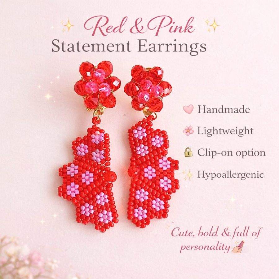 Pendientes rojos artesanales • Joyas Coquetas Pendientes rojos artesanales - Imagen 6